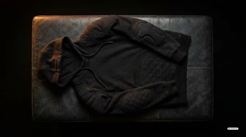 Riding-Hoodie mit eingesetzten Protektoren an Schulter und Ellenbogen